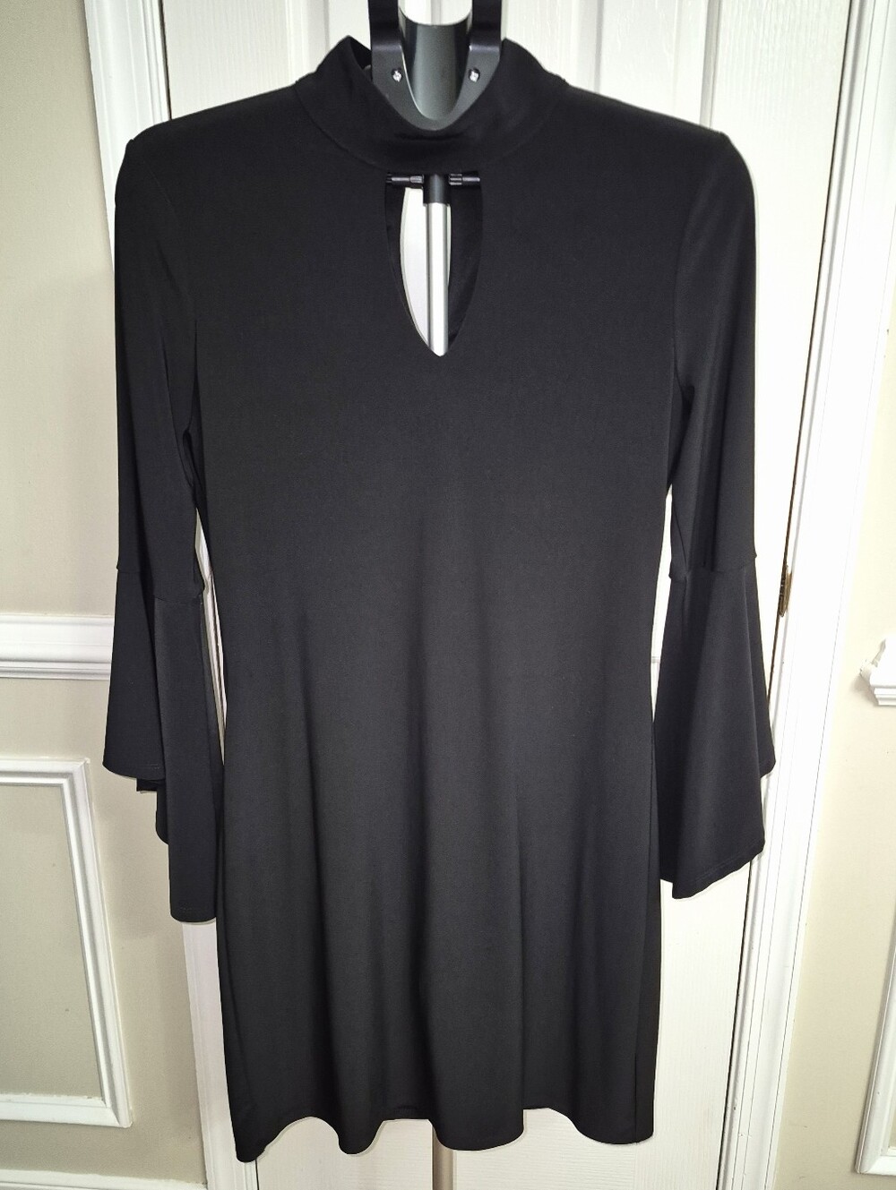 White House Black Market Mock Neck Keyhole Bell Sleeve Mini Dress Black - Size S